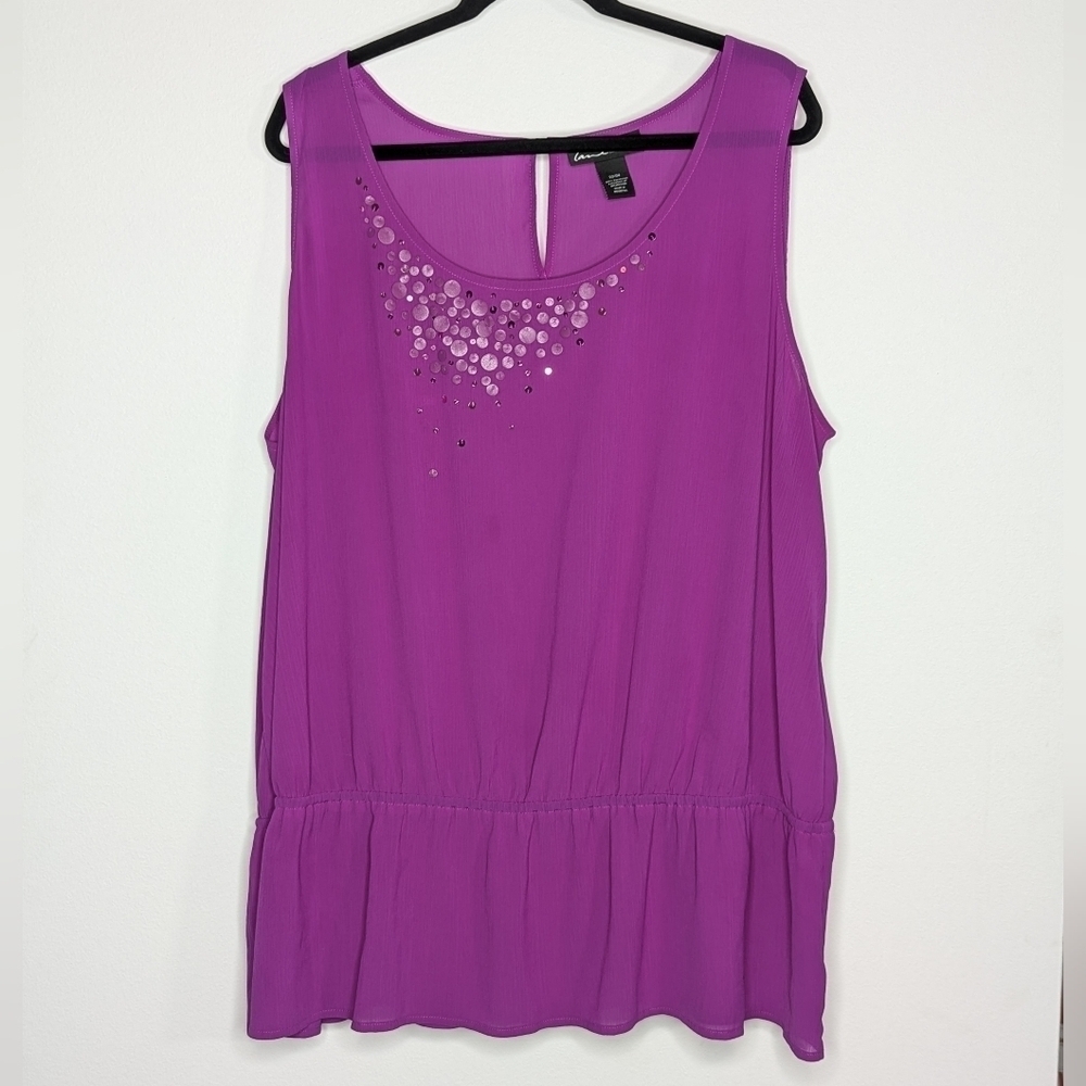 Lane‎ Bryant Chiffon Sleeveless Tank Top Blouse Purple 22 24 Plus